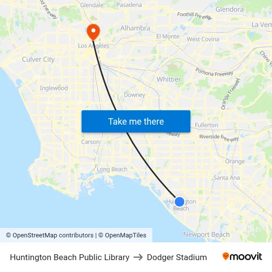 Huntington Beach Public Library to Dodger Stadium map