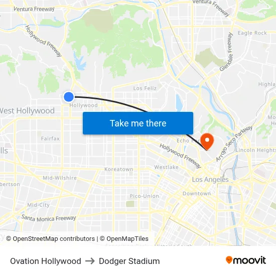Ovation Hollywood to Dodger Stadium map