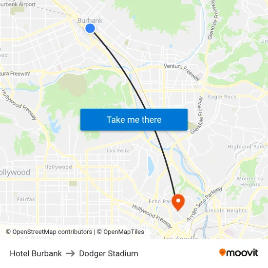 Hotel Burbank to Dodger Stadium map