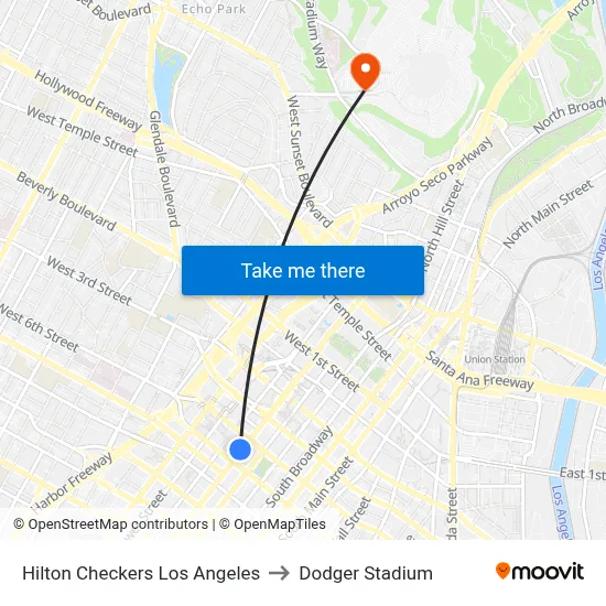 Hilton Checkers Los Angeles to Dodger Stadium map