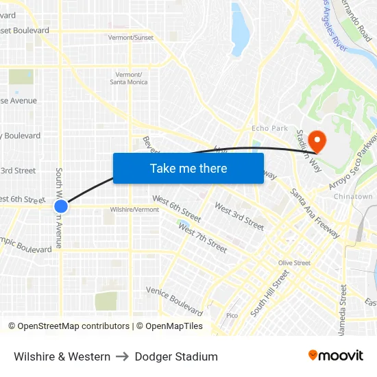 Wilshire & Western to Dodger Stadium map