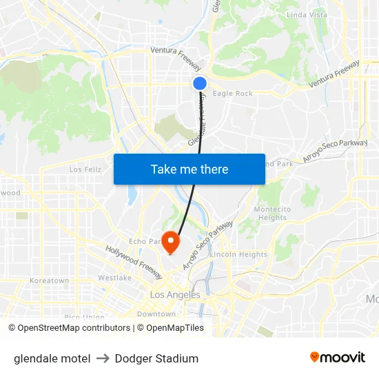 glendale motel to Dodger Stadium map