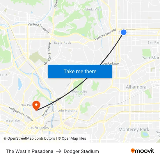 The Westin Pasadena to Dodger Stadium map