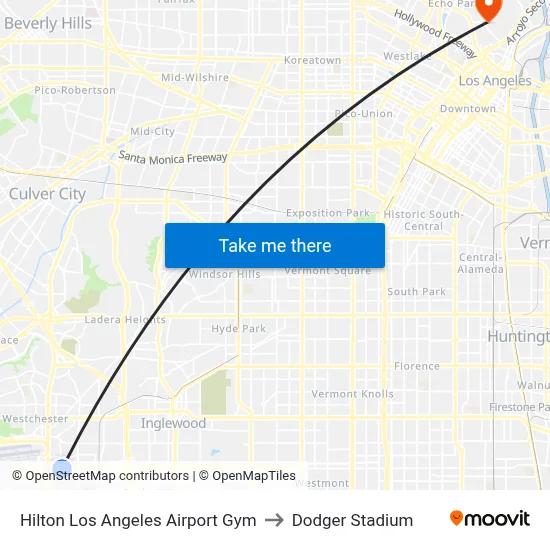 Hilton Los Angeles Airport Gym to Dodger Stadium map