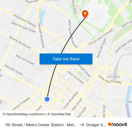7th Street / Metro Center Station - Metro Red & Purple Lines to Dodger Stadium map