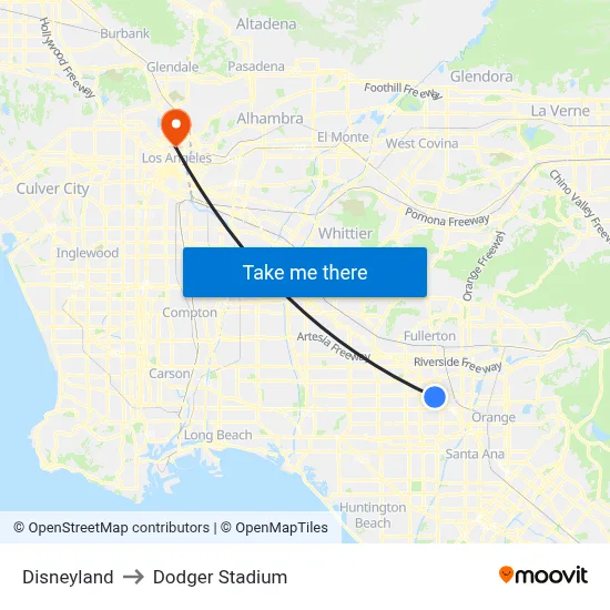 Disneyland to Dodger Stadium map