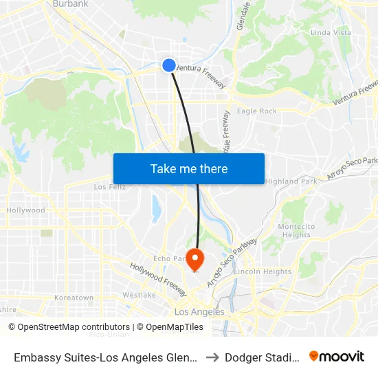 Embassy Suites-Los Angeles Glendale to Dodger Stadium map