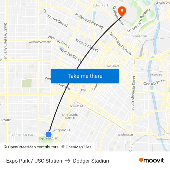 Expo Park / USC Station to Dodger Stadium map