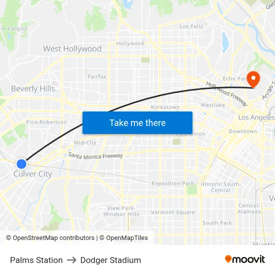 Palms Station to Dodger Stadium map