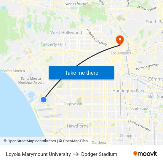 Loyola Marymount University to Dodger Stadium map