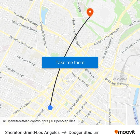 Sheraton Grand-Los Angeles to Dodger Stadium map