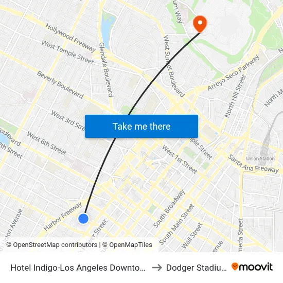 Hotel Indigo-Los Angeles Downtown to Dodger Stadium map