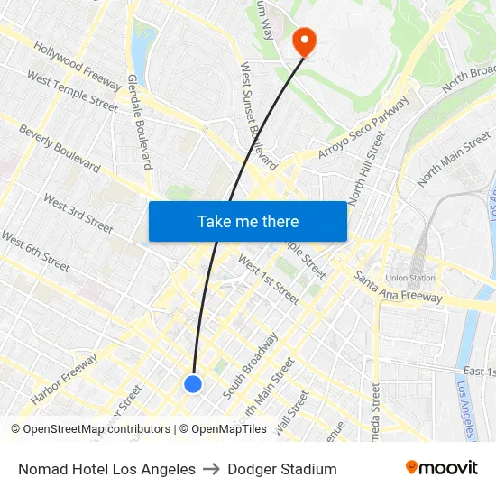 Nomad Hotel Los Angeles to Dodger Stadium map