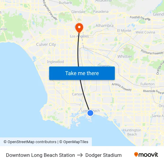 Downtown Long Beach Station to Dodger Stadium map