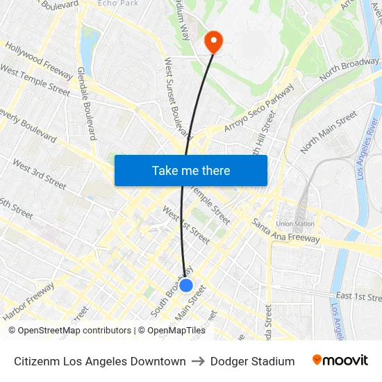Citizenm Los Angeles Downtown to Dodger Stadium map