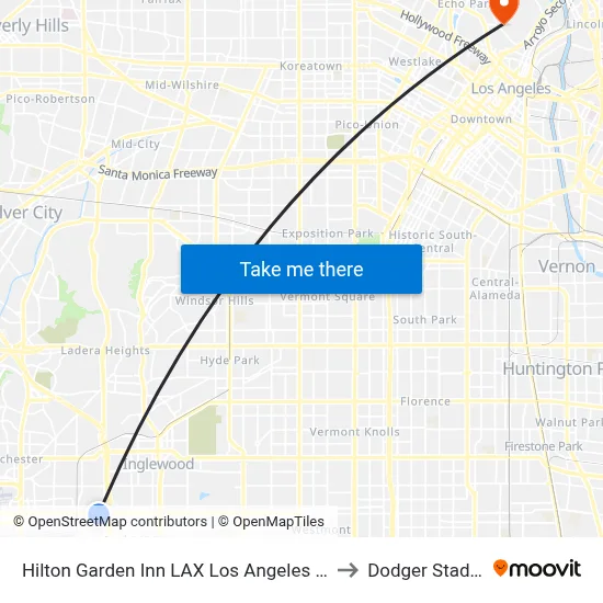 Hilton Garden Inn LAX Los Angeles Airport to Dodger Stadium map