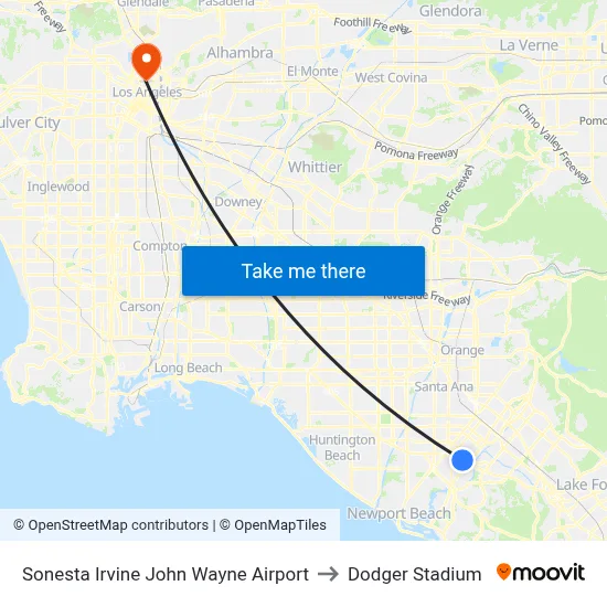 Sonesta Irvine John Wayne Airport to Dodger Stadium map