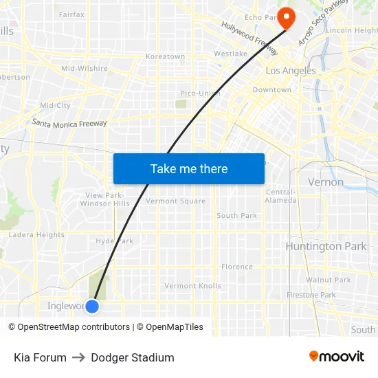 Kia Forum to Dodger Stadium map
