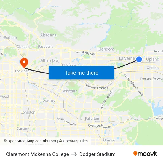 Claremont Mckenna College to Dodger Stadium map