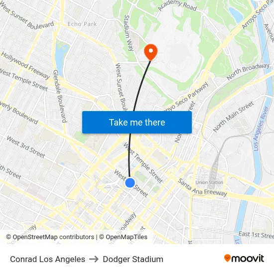 Conrad Los Angeles to Dodger Stadium map