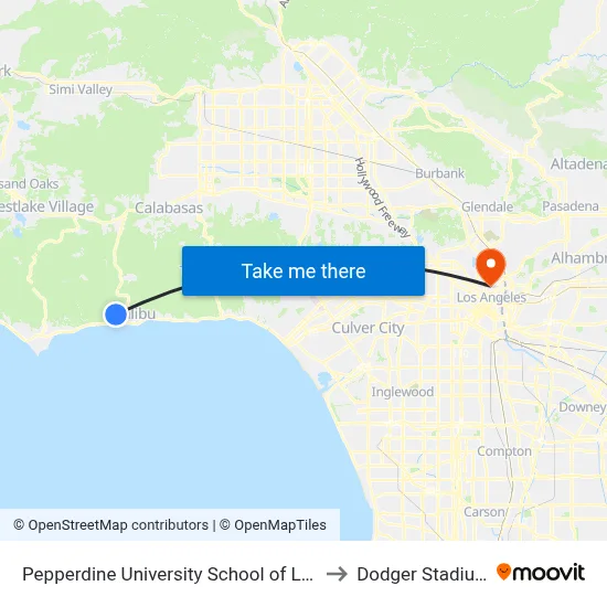 Pepperdine University School of Law to Dodger Stadium map
