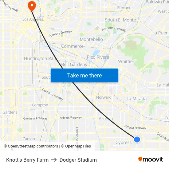 Knott's Berry Farm to Dodger Stadium map