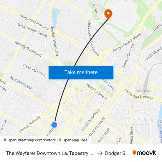 The Wayfarer Downtown La, Tapestry Collection by Hilton to Dodger Stadium map