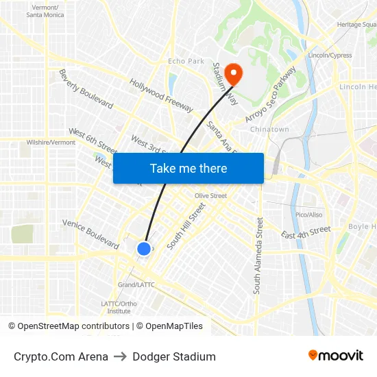 Crypto.Com Arena to Dodger Stadium map
