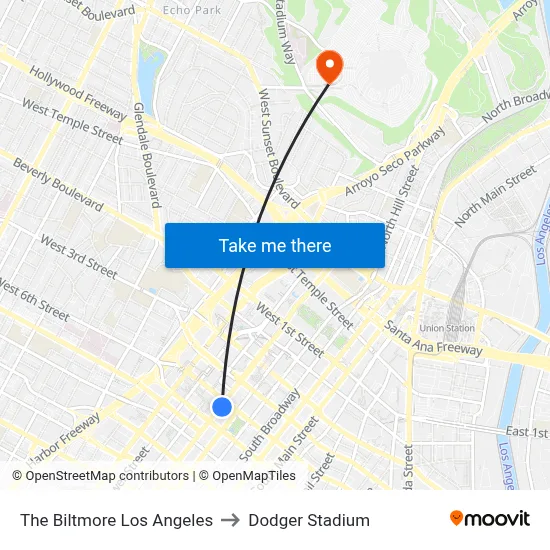 The Biltmore Los Angeles to Dodger Stadium map