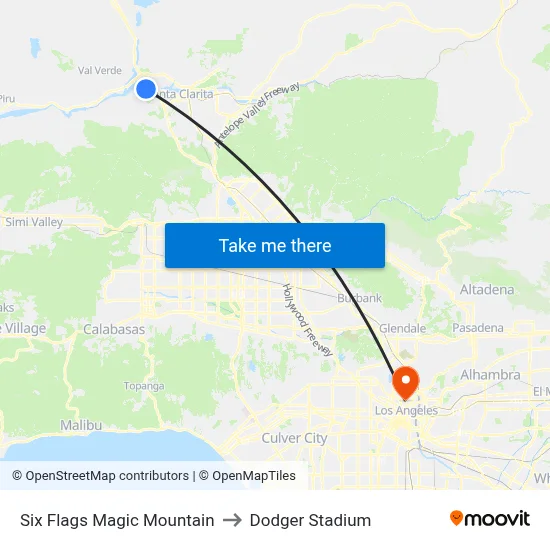 Six Flags Magic Mountain to Dodger Stadium map