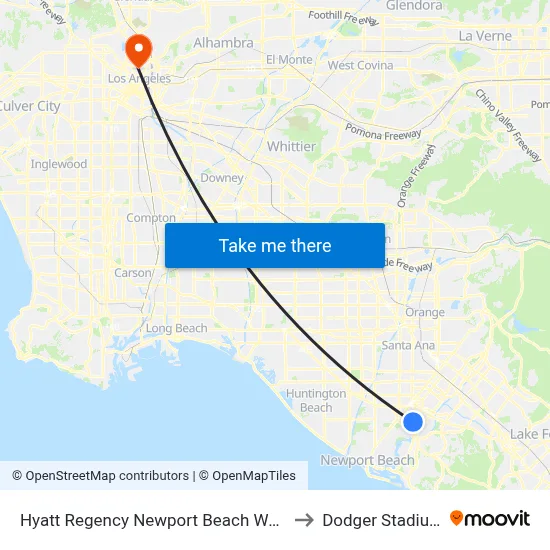 Hyatt Regency Newport Beach West to Dodger Stadium map