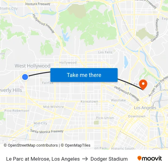 Le Parc at Melrose, Los Angeles to Dodger Stadium map