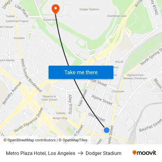 Metro Plaza Hotel, Los Angeles to Dodger Stadium map