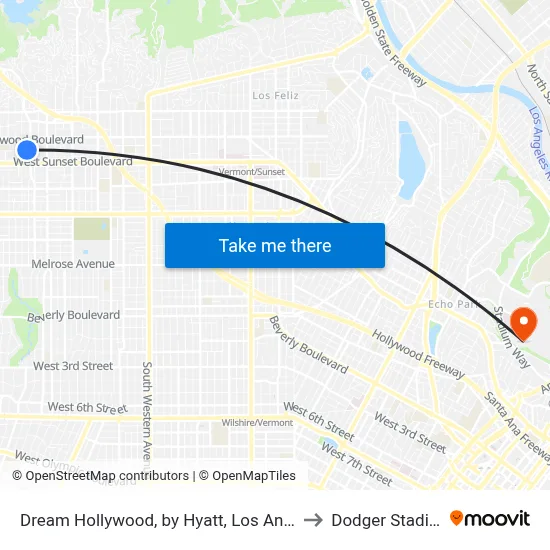 Dream Hollywood, by Hyatt, Los Angeles to Dodger Stadium map