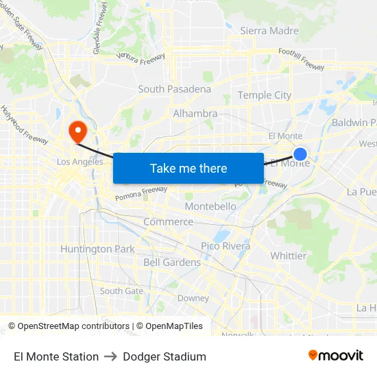 El Monte Station to Dodger Stadium map