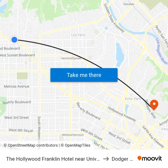 The Hollywood Franklin Hotel near Universal Studios, Los Angeles to Dodger Stadium map