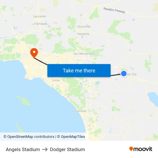 Angels Stadium to Dodger Stadium map
