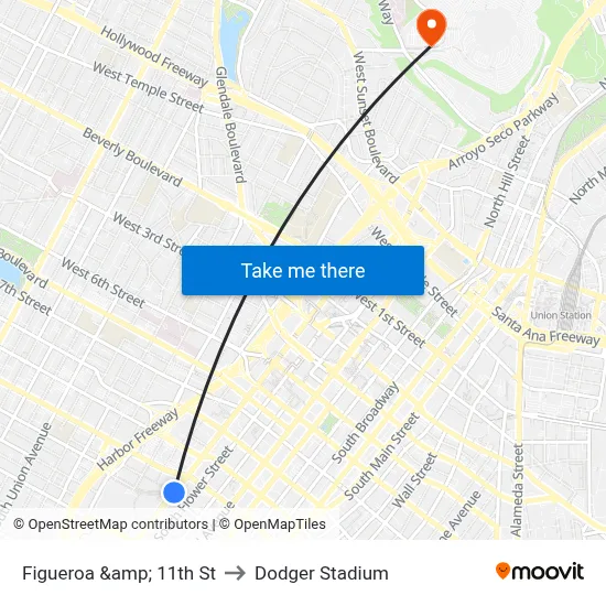 Figueroa &amp; 11th St to Dodger Stadium map