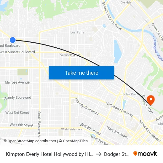 Kimpton Everly Hotel Hollywood by IHG, Los Angeles to Dodger Stadium map