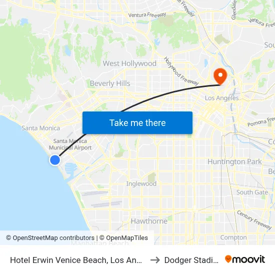 Hotel Erwin Venice Beach, Los Angeles to Dodger Stadium map