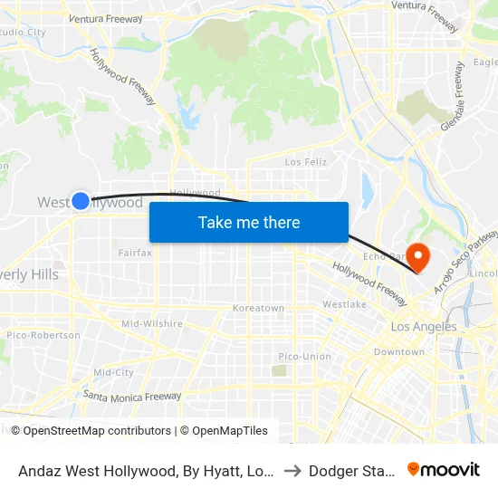 Andaz West Hollywood, By Hyatt, Los Angeles to Dodger Stadium map