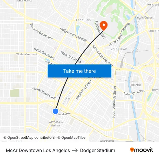 McAr Downtown Los Angeles to Dodger Stadium map