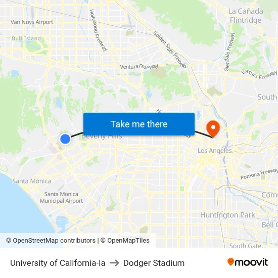 University of California-la to Dodger Stadium map