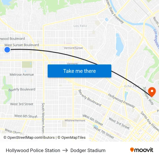 Hollywood Police Station to Dodger Stadium map