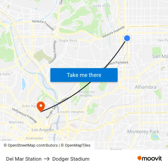 Del Mar Station to Dodger Stadium map