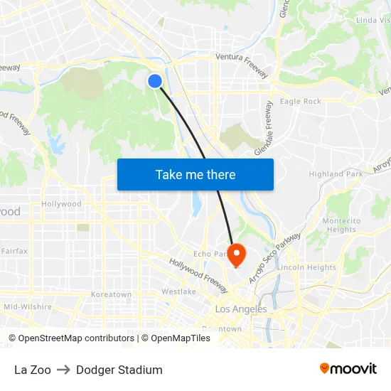 La Zoo to Dodger Stadium map