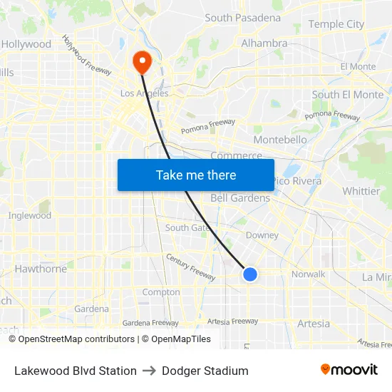 Lakewood Blvd Station to Dodger Stadium map