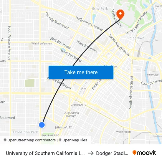 University of Southern California Lot 6 to Dodger Stadium map