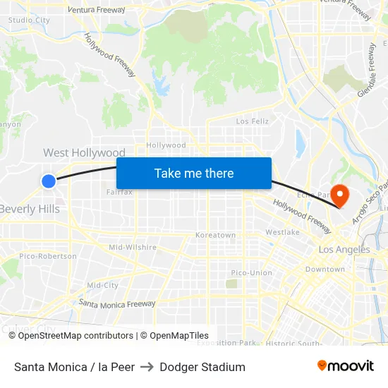Santa Monica / la Peer to Dodger Stadium map