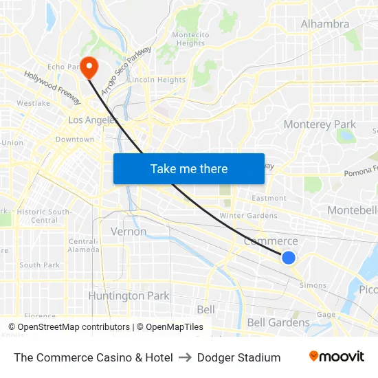 The Commerce Casino & Hotel to Dodger Stadium map